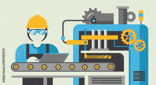 Industrial worker with safety gear.