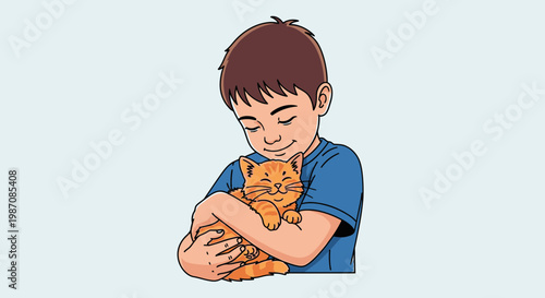 Boy Holding Orange Kitten Cuddles.