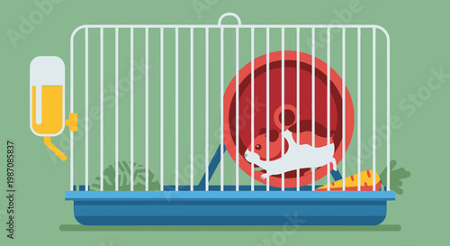 Parrot sitting in blue cage.