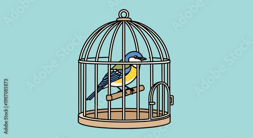 Bird Sitting Inside a Cage.