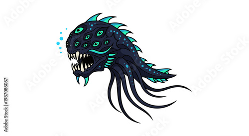 Glowing Tentacled Monster Creature Head.