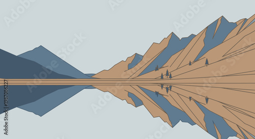 Mountain range reflected in water surface.