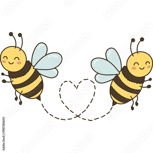 Cute Cartoon Bees In Love Illustration