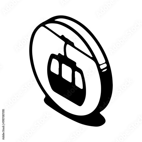 Isometric Cable Car Gondola Icon Illustration in Black and White