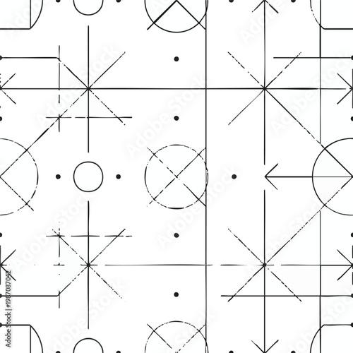 Geometric Seamless Pattern, Technical Drawing Background, Blueprint Design, Engineering Grid Texture