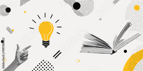A bright idea lightbulb open book and hand symbolizing innovation