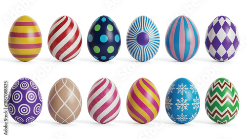 Collection of colorful Easter eggs with various patterns and designs