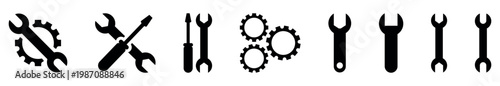 Repair Tools and Settings Icon Set – Wrench, Screwdriver, Hammer and Gear Symbols for Service, Maintenance and Configuration Vector Collection