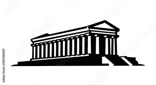 Illustration of ancient Greek temple in black and white vector style.