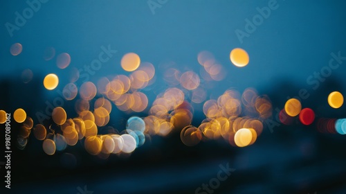 Bokeh lights fading into night sky