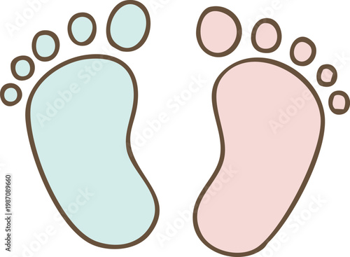 Adorable pair of baby footprints in pastel mint and pink tones symbolizing newborn and infancy vector illustration