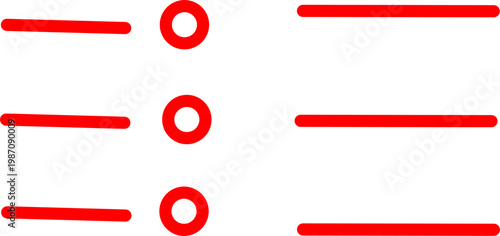Red slider control icon set on white background. Minimal UI settings bars with circular knobs, modern adjustment panel design collection style.