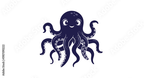 Smiling Cartoon Octopus Closeup Illustration.