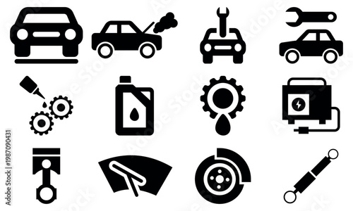 Repair Tools and Settings Icon Set – Wrench, Screwdriver, Hammer and Gear Symbols for Service, Maintenance and Configuration Vector Collection