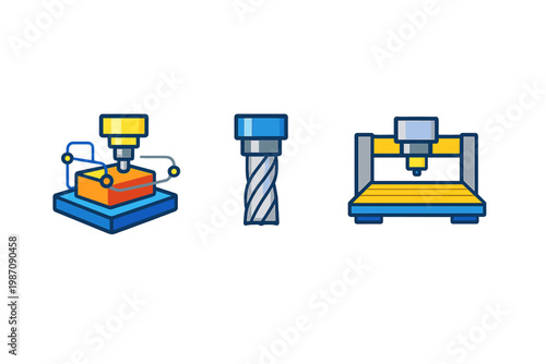 Set of CNC machining icons