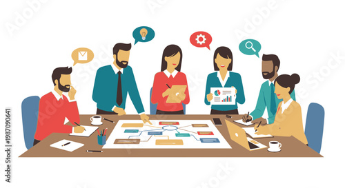 Business people in meeting discussion.