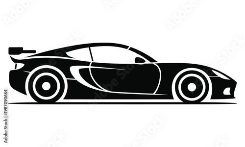 Black sports car silhouette isolated on white background with sleek design