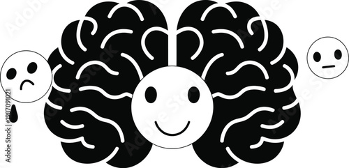 EQ brain orbiting emotions 2D line object human psychology emotional intelligence neuroscience mental health monochrome vector outline illustration