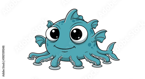 Cute cartoon dragon creature smiling.