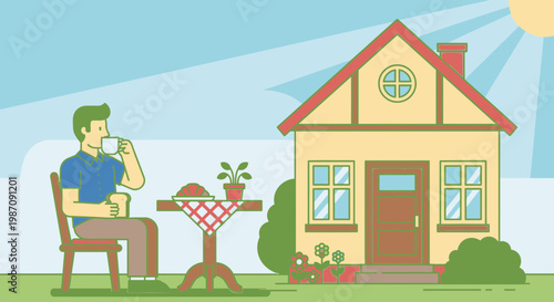 Man Sitting on Chair Drinking Coffee.