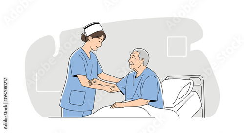 Nurse helping elderly patient in hospital.