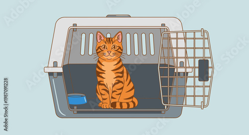 Orange Tabby Cat in Pet Carrier.