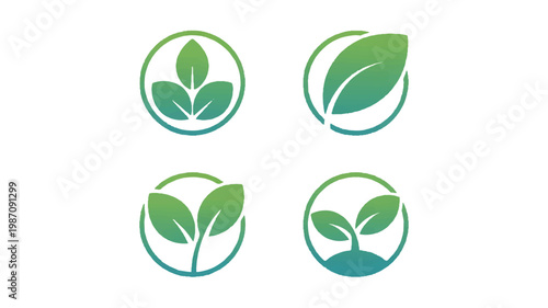 Green leaf eco friendly logos with gradient colors and circular shapes