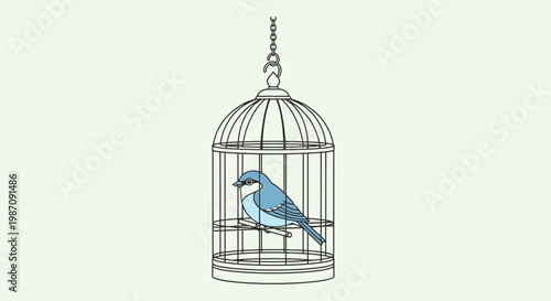 Blue bird in a cage.