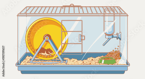 Hamster in cage with exercise wheel 1.