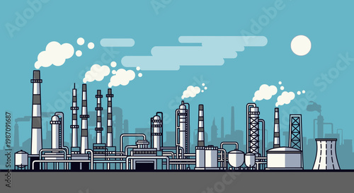 Industrial Factory Plant Smoking Chimneys.