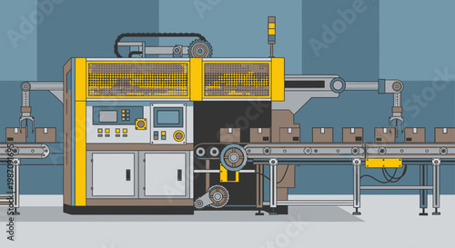 Industrial machine with conveyor belt system.