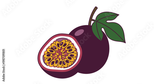 Passion Fruit Cut Open Showing Pulp.
