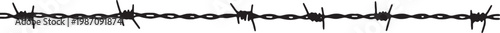 Barbed wire silhouette, symbolizing security, boundary, protection, and danger for industrial or military themes. Vector Illustration