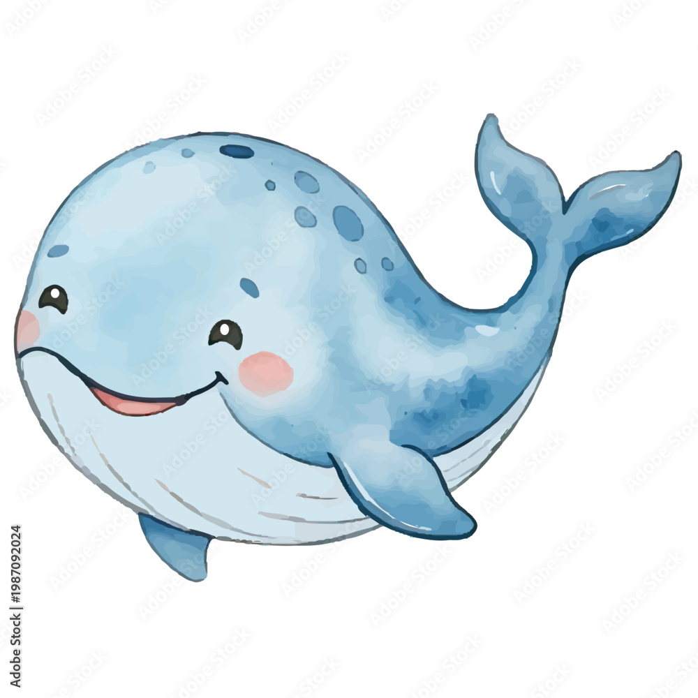 Fototapeta premium Cute blue cartoon dolphin swimming happily in the ocean vector illustration