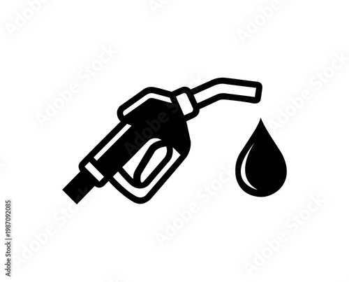 Gas pump nozzle and oil drop solid vector icon
