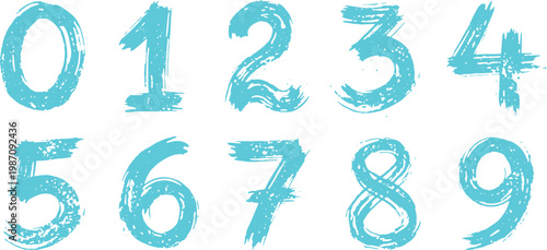 Set of hand-painted blue numbers from zero to nine, offering educational or creative design elements for learning.  Vector Illustration