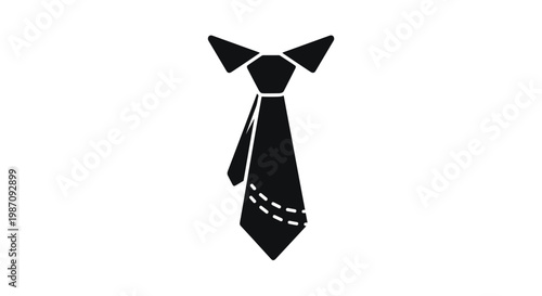 Simple black silhouette icon of a necktie with a collar and decorative white dashed lines across the bottom for business and formal style.
