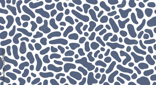Minimalist abstract pattern featuring dark blue organic bean-like shapes scattered across a clean white background for a modern graphic texture.