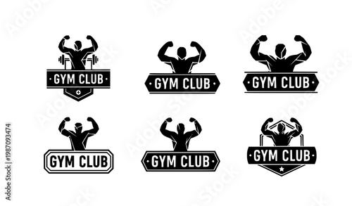 Geometric gym club logos abstract fitness training branding vector set