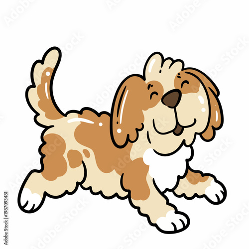 This charming cartoon dog features a joyful expression and playful posture, making it perfect for children's content, pet adoption campaigns, or animal-related projects.