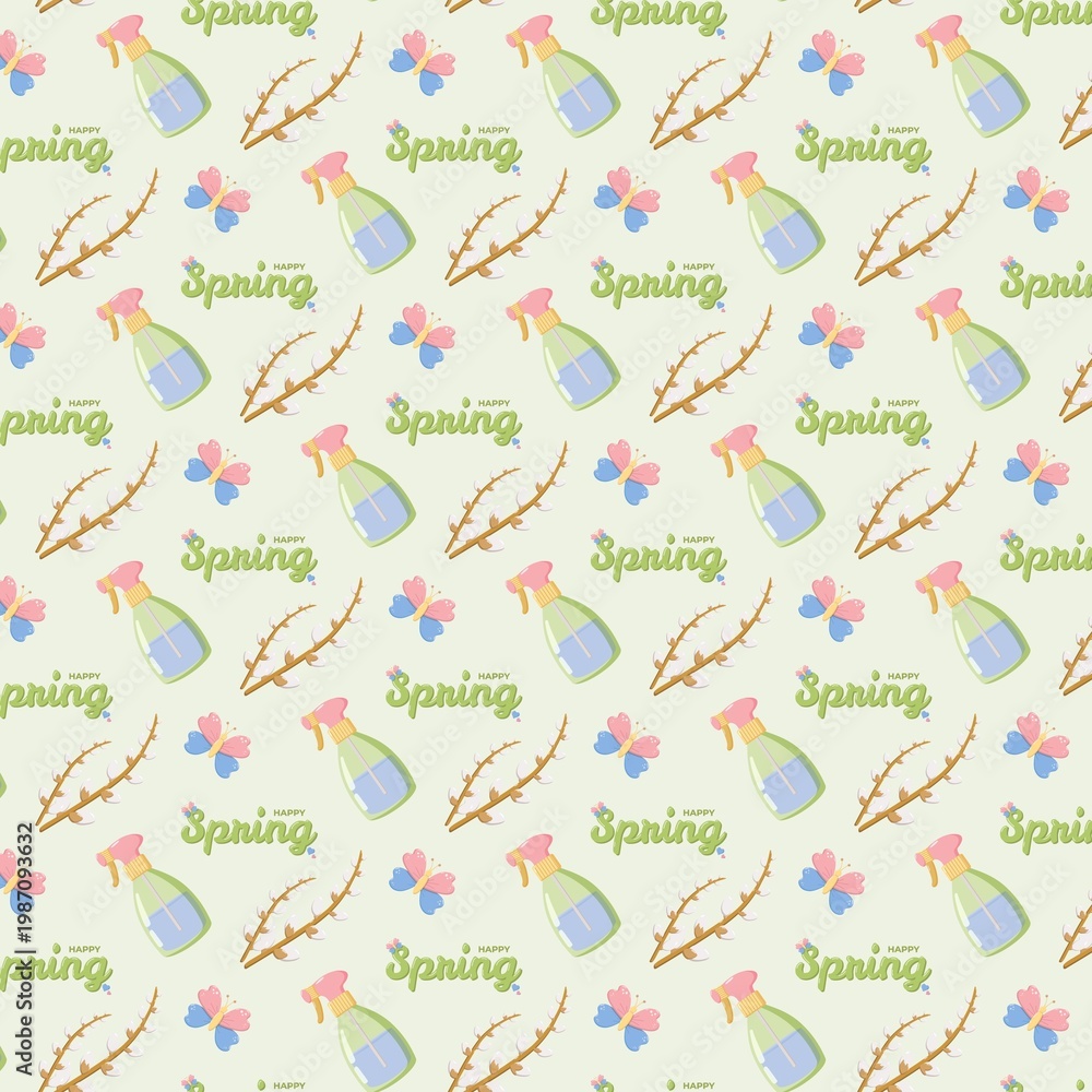 Fototapeta premium Happy Spring Seamless Pattern