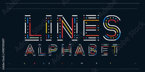 Colorful typographic design featuring the word lines and alphabet