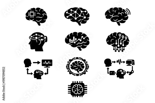 Diagram generation bci connection neuro image depicting simple tech vector icon brain