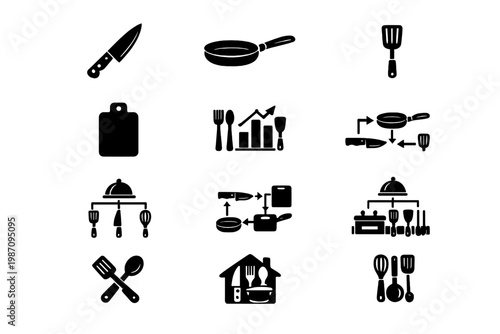 Symbol vector cutting spatula workflow diagram black board image kitchen icon simple
