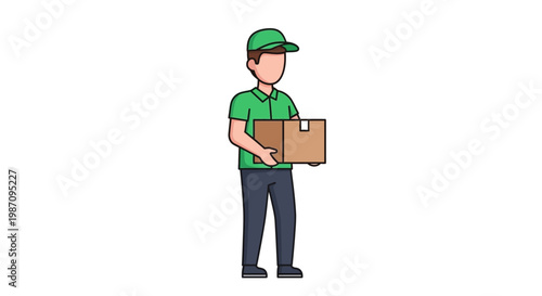 A delivery man holding a cardboard box.