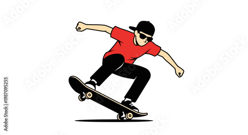 Teenager performing skateboard tricks outdoors.