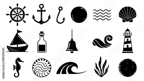Collection of nautical and weather-related symbols and icons