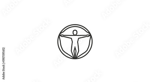 A minimalist line drawing of a meditating yoga figure in a circle.