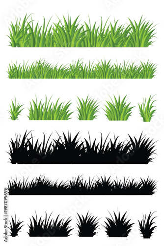 Grass border set isolated white background