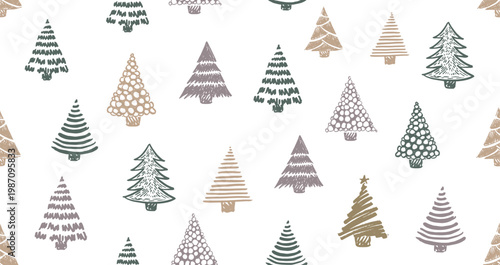 Christmas tree pattern hand drawn illustrations.